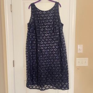 20W formal deep navy blue sleeveless midi Dress